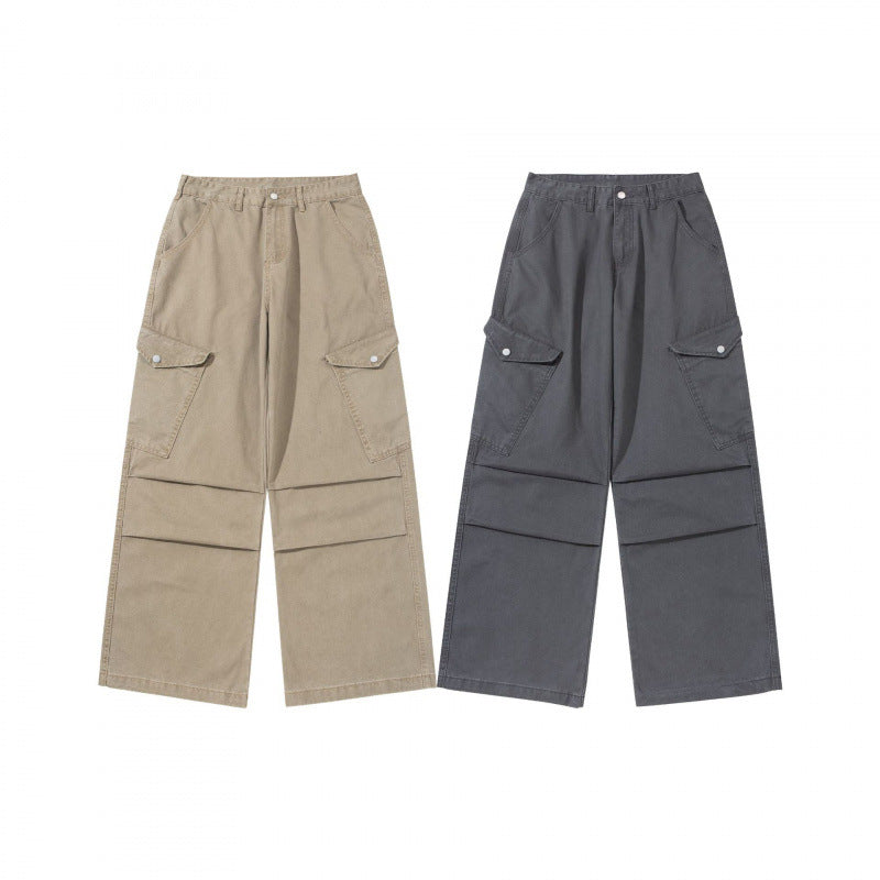 Damen Breite Utility-Cargo-Hose aus robustem Canvas mit hoher Taille und Kniefalten Shop Nory