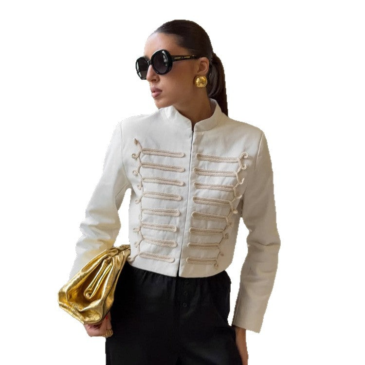 Damen Gekürzter Militärblazer mit Stehkragen und dekorativer Kordelverzierung Shop Nory