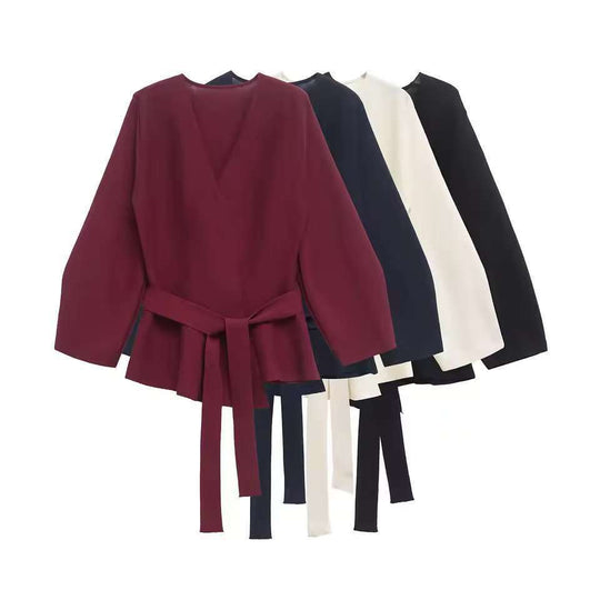 Damen Taillierte Bluse mit Wickelgürtel und Schößchen Shop Nory