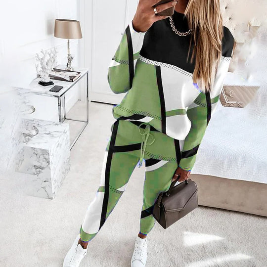 Damen Gemustertes Lounge-Set aus Feinstrick mit Kordelzug, Raglanärmeln und tapered Hose Shop Nory