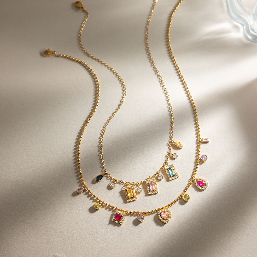 Damen Halskette mit bunten Zirkonia-Anhängern und hochwertiger Edelstahlverarbeitung Shop Nory
