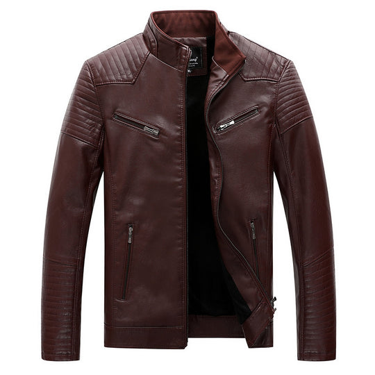 Herren schlanker Kunstleder-Moto-Blouson mit gesteppten Schulter- und Ärmelpaneelen Shop Nory
