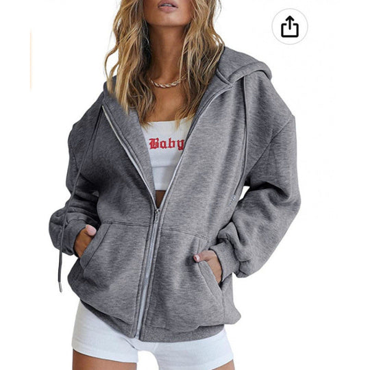 Damen Oversize Hoodiejacke mit hohen Kragen