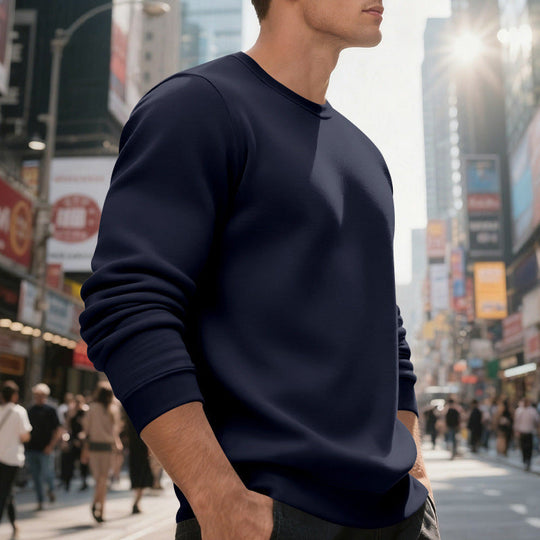 Herren lässiger Rundhals-Sweatshirt aus hochwertigem Baumwollmix mit strukturiertem Material
