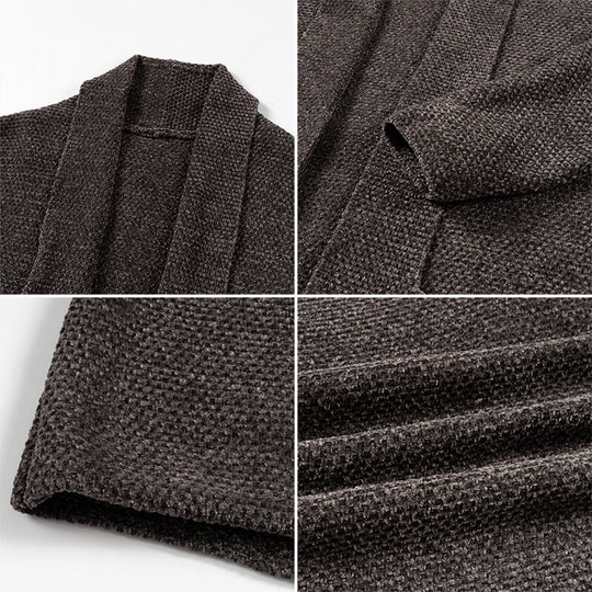 Herren offener Strickmantel mit weitem Fallendem Schalkragen und aufgesetzten Eingrifftaschen Shop Nory