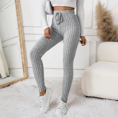 Damen gerippte Highwaist-Stricklegging mit Tunnelzug, elastischer Bund und figurbetonter Skinny-Passform Shop Nory