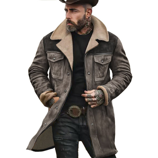 Herren Langer Sherpa-Mantel mit Kunstfellfutter und Wildlederoptik Shop Nory