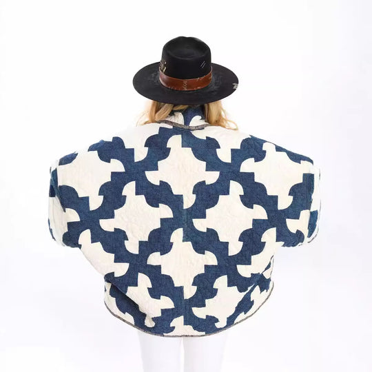 Damen Gequiltete Oversize-Jacke mit Patchworkmuster und weiter Kimono-Ärmel Shop Nory