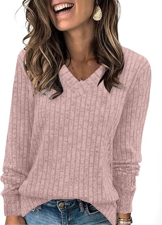 Damen Gerippter V‑Ausschnitt Feinstrickpullover mit lässiger Oversize-Passform Shop Nory