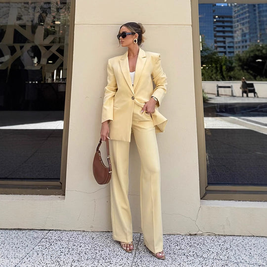 Damen Eleganter Oversize-Blazer mit hoher Taille und weiter Schlaghose Shop Nory