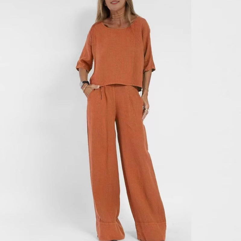 Damen luftiges Leinen-Ensemble mit weitem Schnitt und praktischen Taschen
