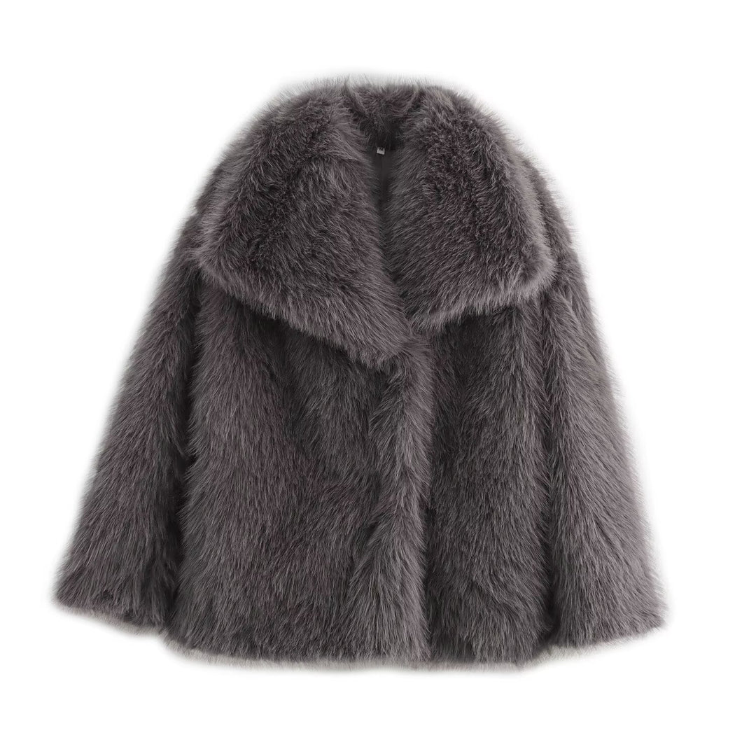 Damen Kurz geschnittener Faux-Fur-Mantel mit voluminösem Schalkragen und geradem Schnitt Shop Nory