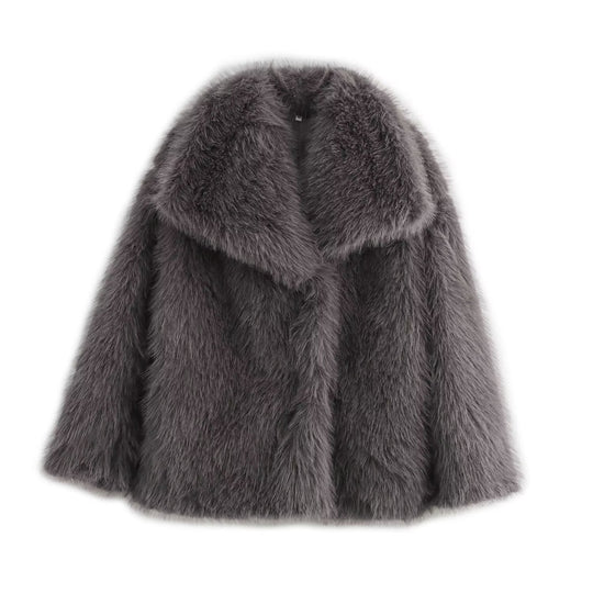 Damen Kurz geschnittener Faux-Fur-Mantel mit voluminösem Schalkragen und geradem Schnitt Shop Nory