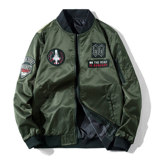Herren Bomberjacke im Aviator-Style mit Patchapplikationen, Nylon-Shell und Ärmeltasche Shop Nory