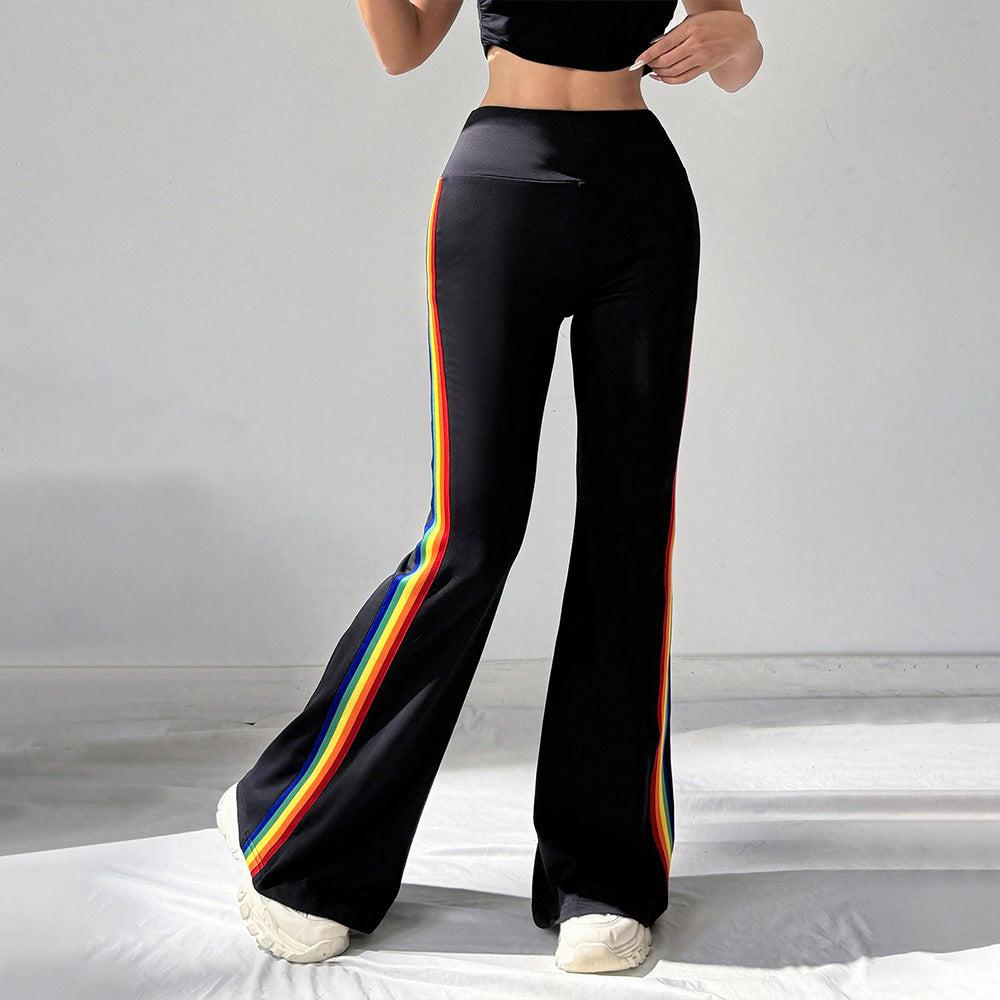 Damen hochgeschnittene Flared-Sporthose mit taillenformendem Komfortbund und seitlichen Kontraststreifen Shop Nory