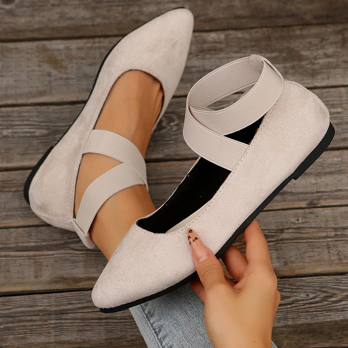 Damen Bequeme Ballerinas mit elastischem Riemchen und modischem Design
