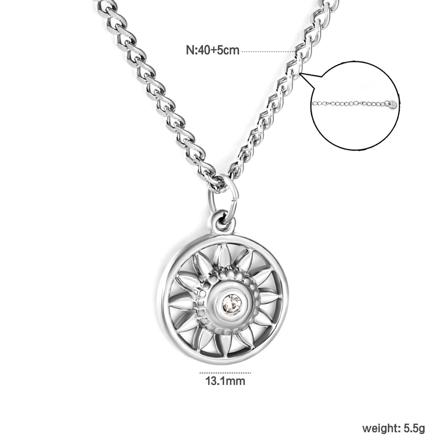 Damen Halskette mit kunstvollem Sonnenmotiv und funkelndem Zirkonia Shop Nory