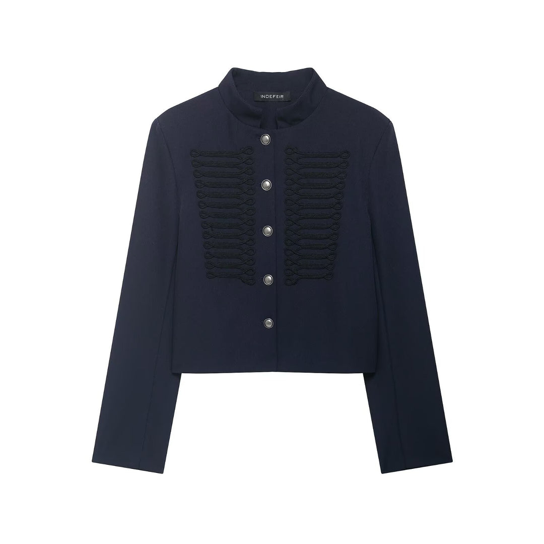 Damen Kurzer Militärinspirierter Wollmix-Blazer mit Stehkragen und Zierkordel-Detail Shop Nory