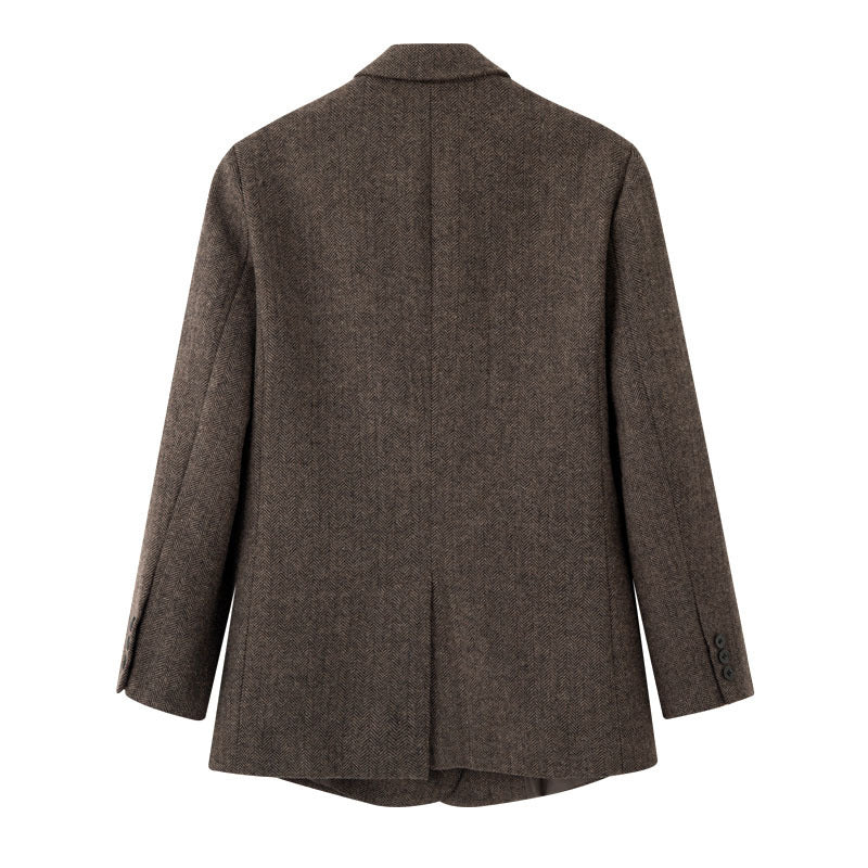 Damen Zweireihiger Wollmix-Blazer im Fischgrätmuster mit Pattentaschen Shop Nory
