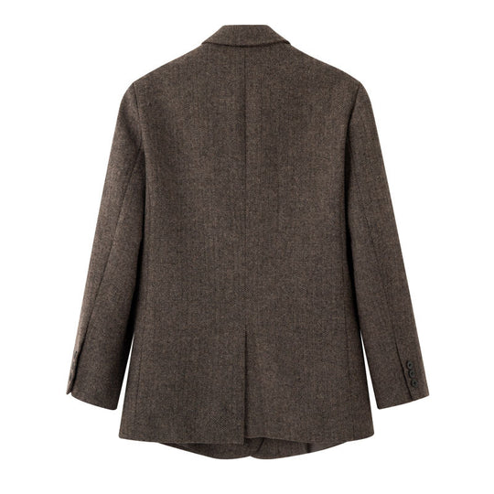 Damen Zweireihiger Wollmix-Blazer im Fischgrätmuster mit Pattentaschen Shop Nory