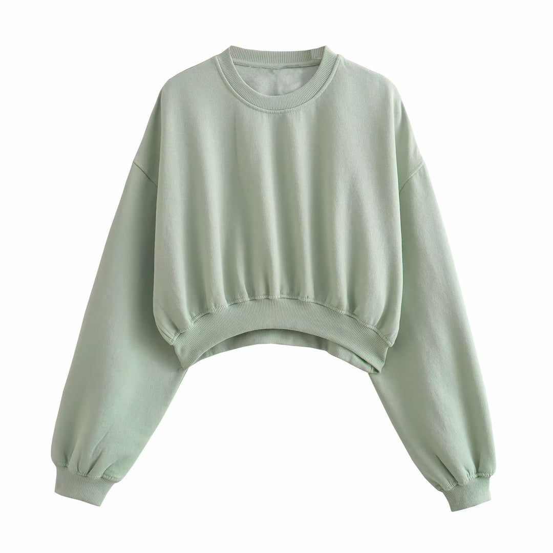 Damen Kurzes Oversize‑Sweatshirt mit gerafftem Saum und Ballonärmeln Shop Nory