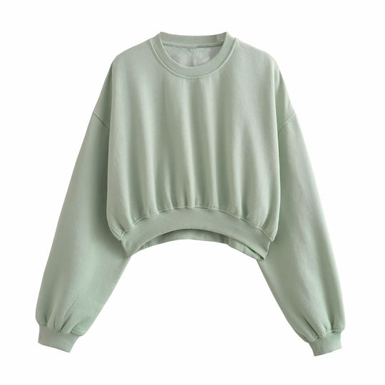 Damen Kurzes Oversize‑Sweatshirt mit gerafftem Saum und Ballonärmeln Shop Nory
