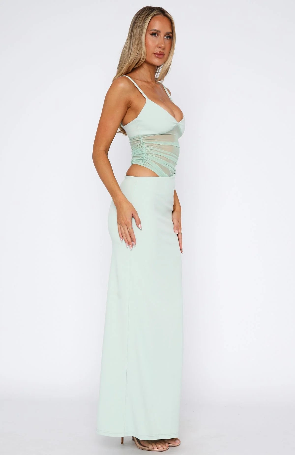 Damen Elegantes Maxikleid mit transparentem Oberteil und figurbetontem Schnitt