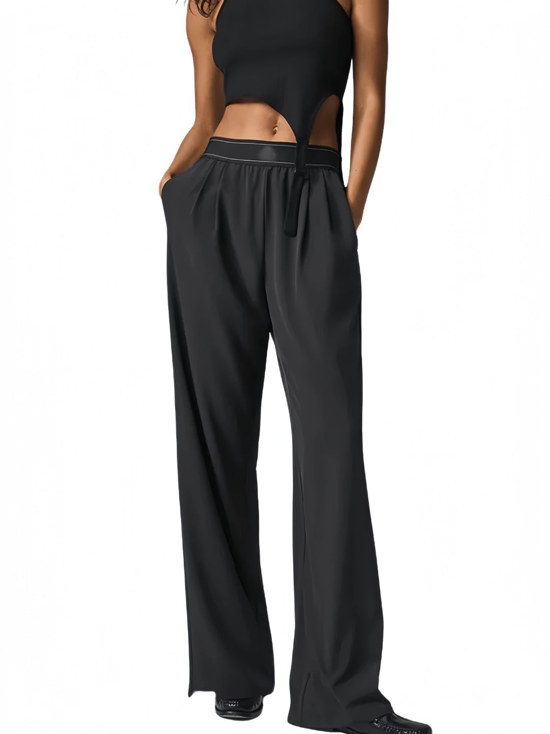 Damen Elegante Hochtaillierte Palazzo-Hosen