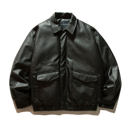 Herren Boxy Kunstleder-Blouson mit Pattentaschen und elastischem Saum Shop Nory