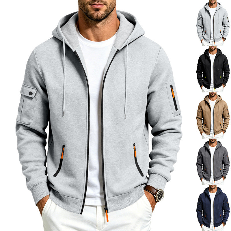 Herren Kapuzen-Reißverschlussjacke mit Ärmeltaschen, Kontrast-Zipper und Rippbündchen Shop Nory