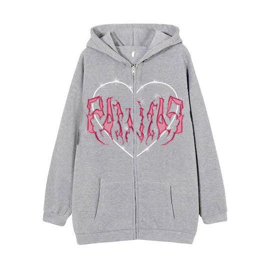 Damen nan Kapuzenjacke mit durchgehendem Reißverschluss und Rippenherz-Print Shop Nory