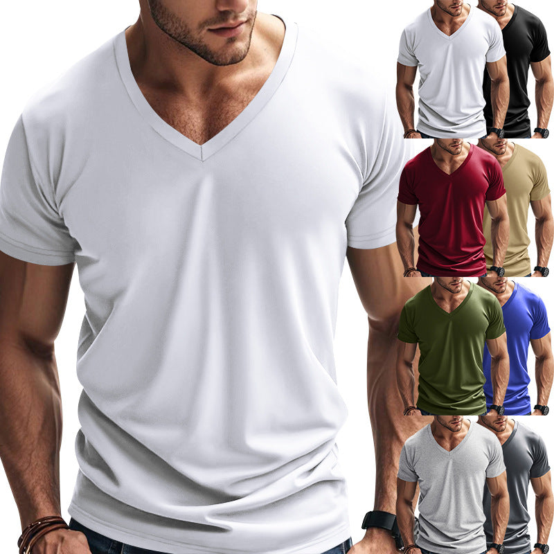 Herren V-Ausschnitt T-Shirt aus atmungsaktivem Baumwollmix mit modernem Schnitt