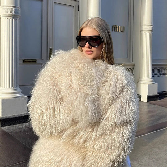 Damen Extravaganter Oversize-Fauxfur-Mantel mit langfloriger Lockenstruktur Shop Nory