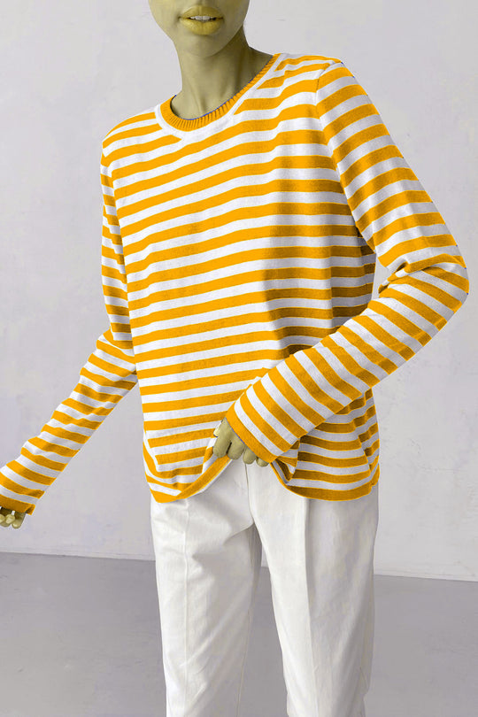 Damen nan gestreifter Baumwollpullover mit Rundhals und legerer Passform Shop Nory