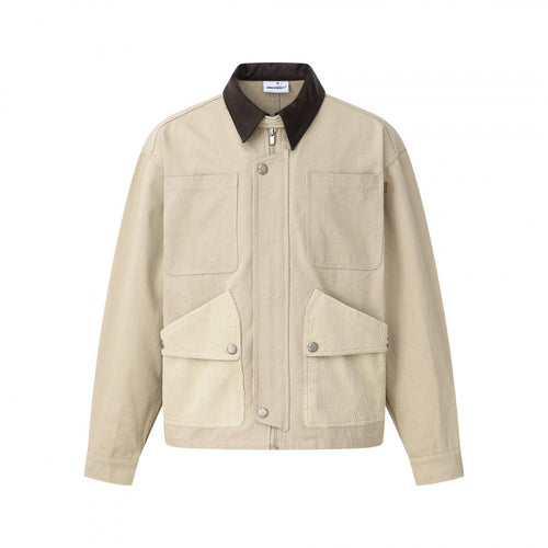 Unisex Kastige Canvas-Blousonjacke mit kontrastierendem Cordkragen und aufgesetzten Klappentaschen Shop Nory
