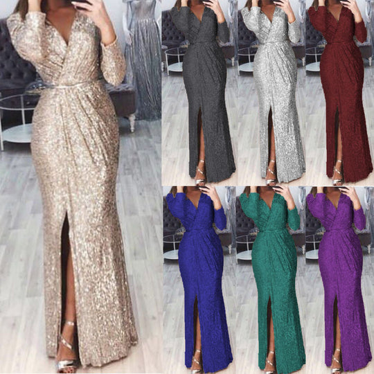 Damen Abendkleid mit Wickelfront, langem Beinschlitz und taillierter Meerjungfrauen‑Silhouette Shop Nory