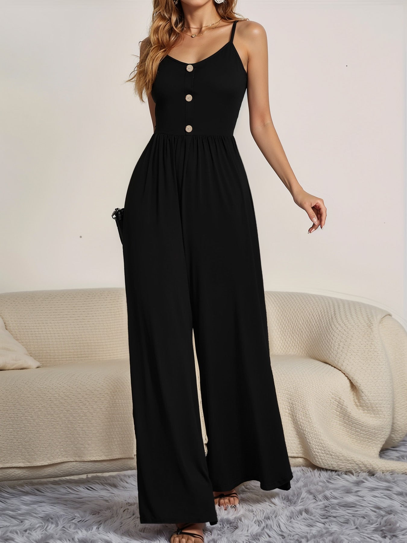 Damen Jumpsuit mit knöpfbarem Oberteil und weitem Bein