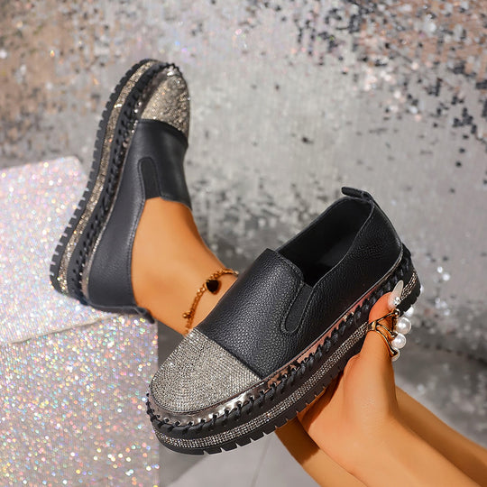 Damen glänzende Slip-On Plateau-Sneaker mit geflochtenem Rand und elastischem Einsatz Shop Nory
