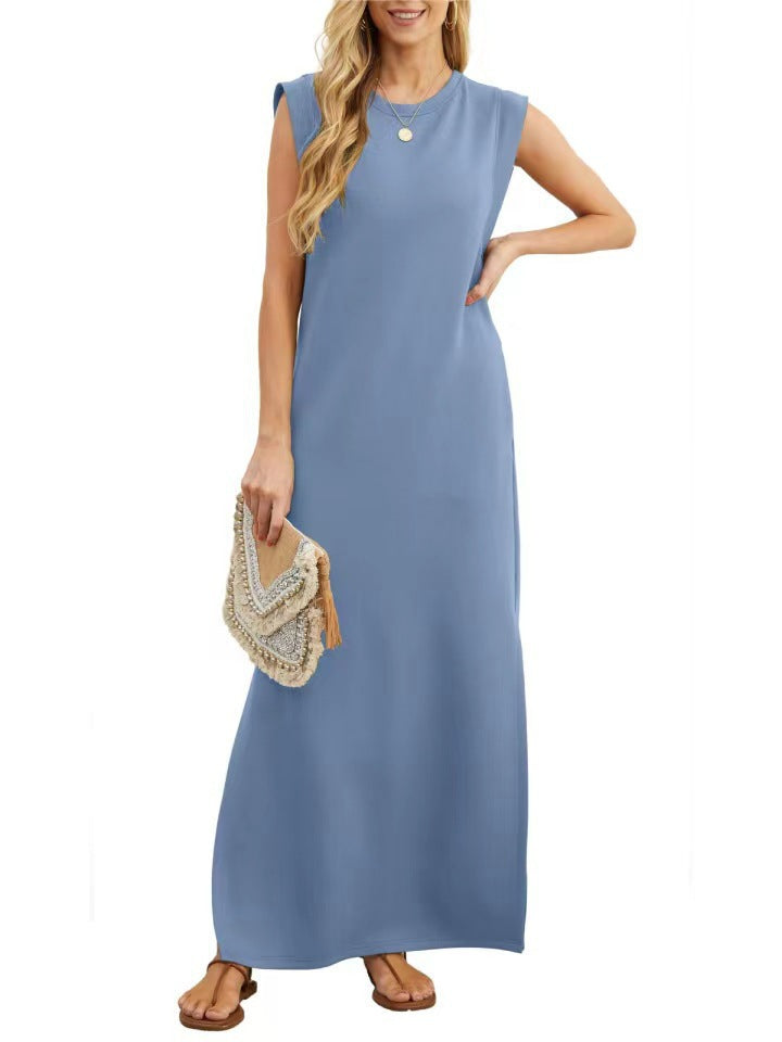 Damen Maxikleid mit modernen Schulterdetails und fließendem Schnitt