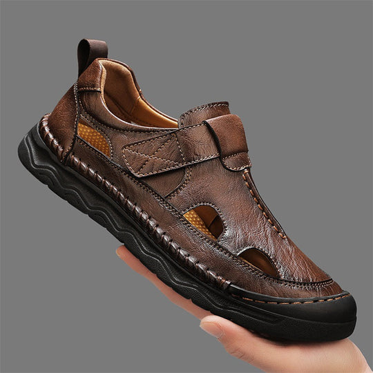 Herren Leder-Sandalen mit verstellbarem Klettverschluss und atmungsaktivem Design