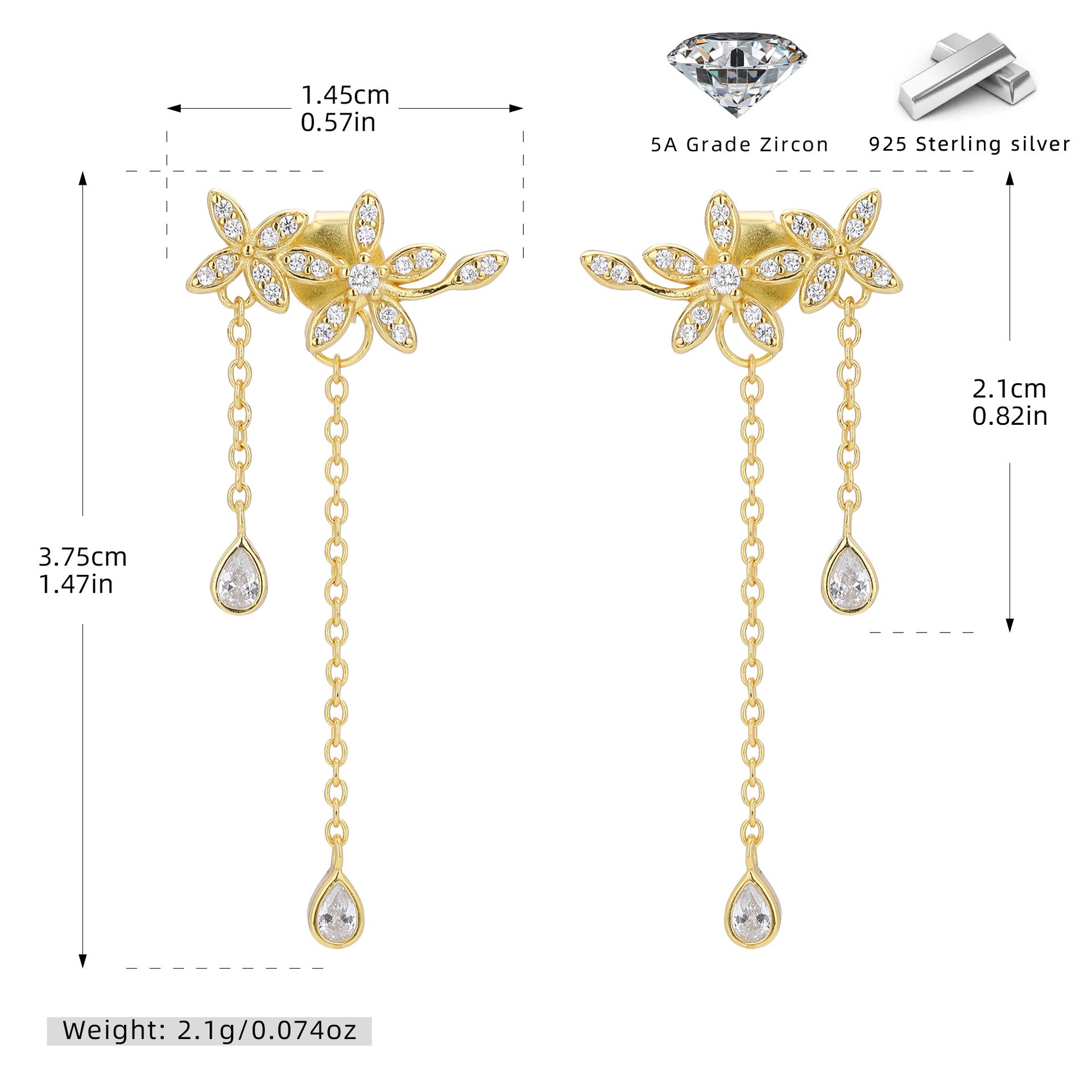 Damen Ohrhänger mit floralem Design und funkelnden Zirkonanhängern Shop Nory