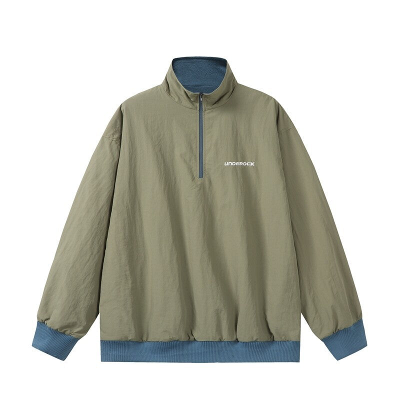 Unisex Oversize Windbreaker-Pullover mit halbem Reißverschluss und geripptem Saum Shop Nory