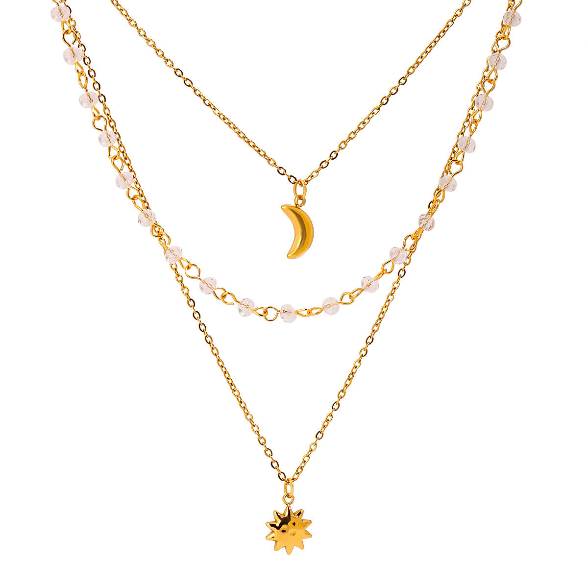 Damen mehrlagige Halskette mit elegantem Mond- und Sonnenanhänger Shop Nory