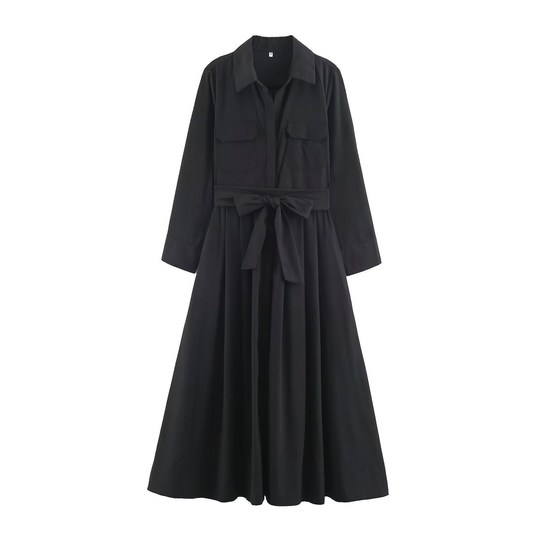Damen Hemdblusenkleid mit Taillengürtel und A-Linien-Skirt Shop Nory
