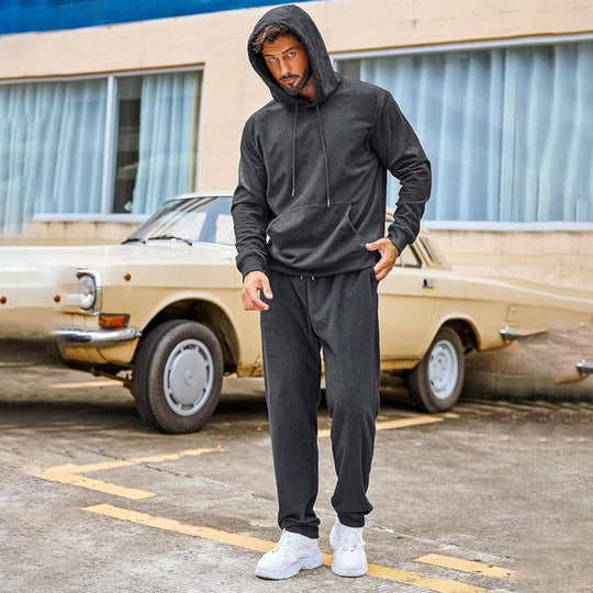 Herren Fleece-Loungewear-Set aus French Terry mit Kapuze, Kängurutasche und Relax-Jogginghose Shop Nory