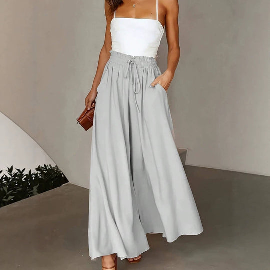 Damen nan fließende Palazzo-Hose mit Paperbag-Taille und tiefen Eingrifftaschen Shop Nory