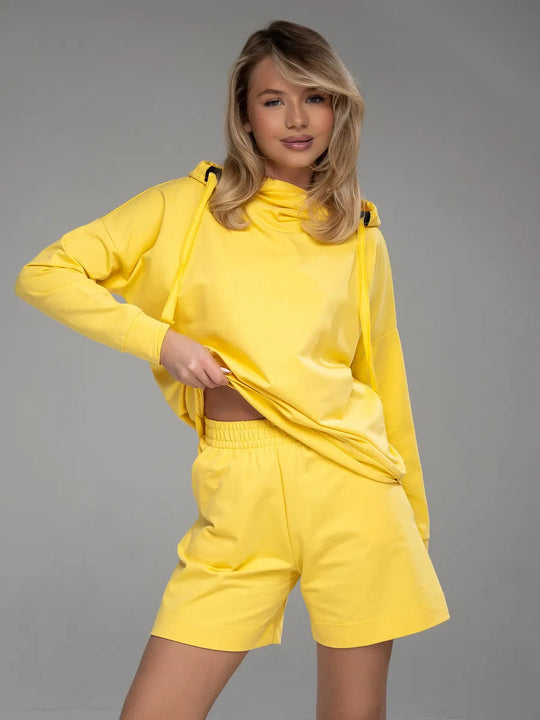 Damen lässiges Oversized Hoodie und Shorts Set Shopnory