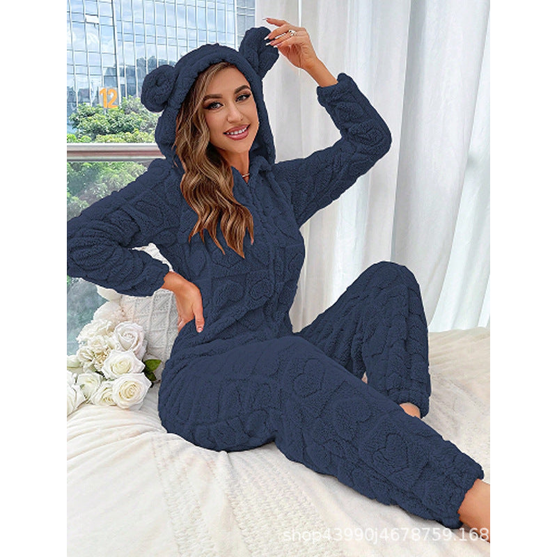 Damen Gemütlicher Fleece-Overall mit Kapuze