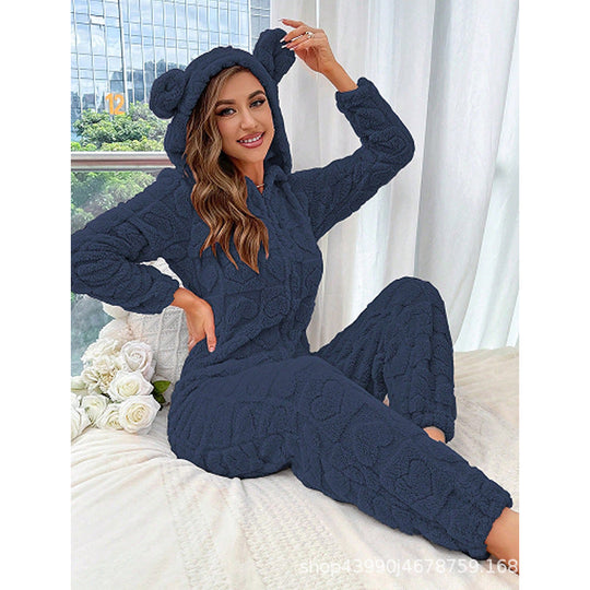 Damen Gemütlicher Fleece-Overall mit Kapuze