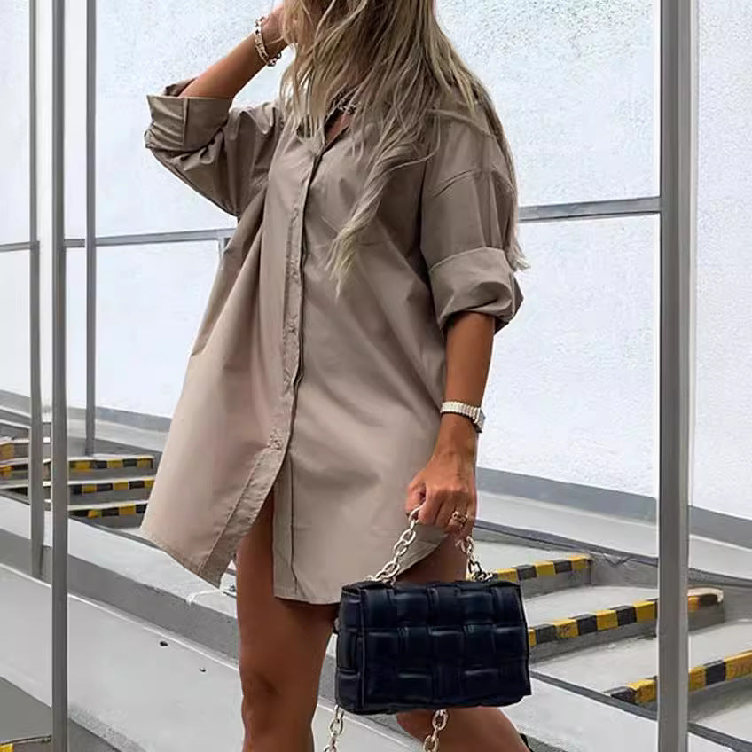 Damen chemisierter Oversized-Hemdblusenkleid